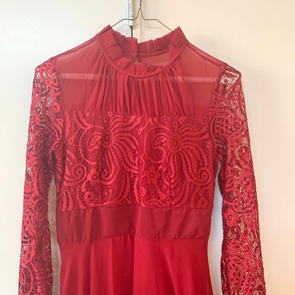 Gorgeous Long Red Lace Detail Dress NWOT